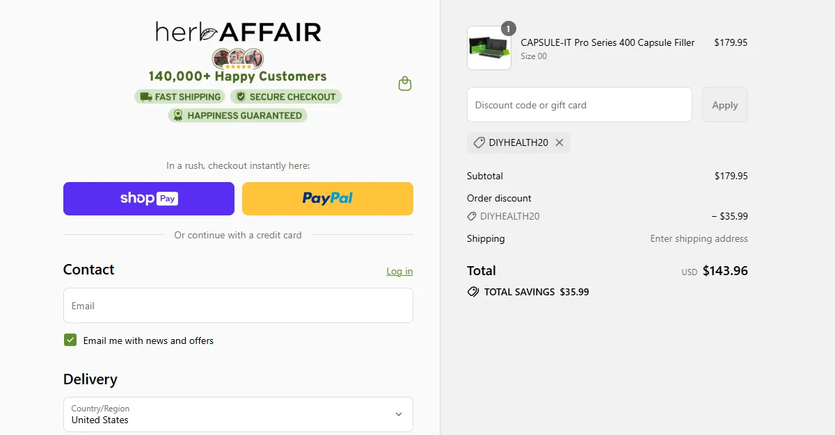 Proof screenshot for DIYHEALTH20