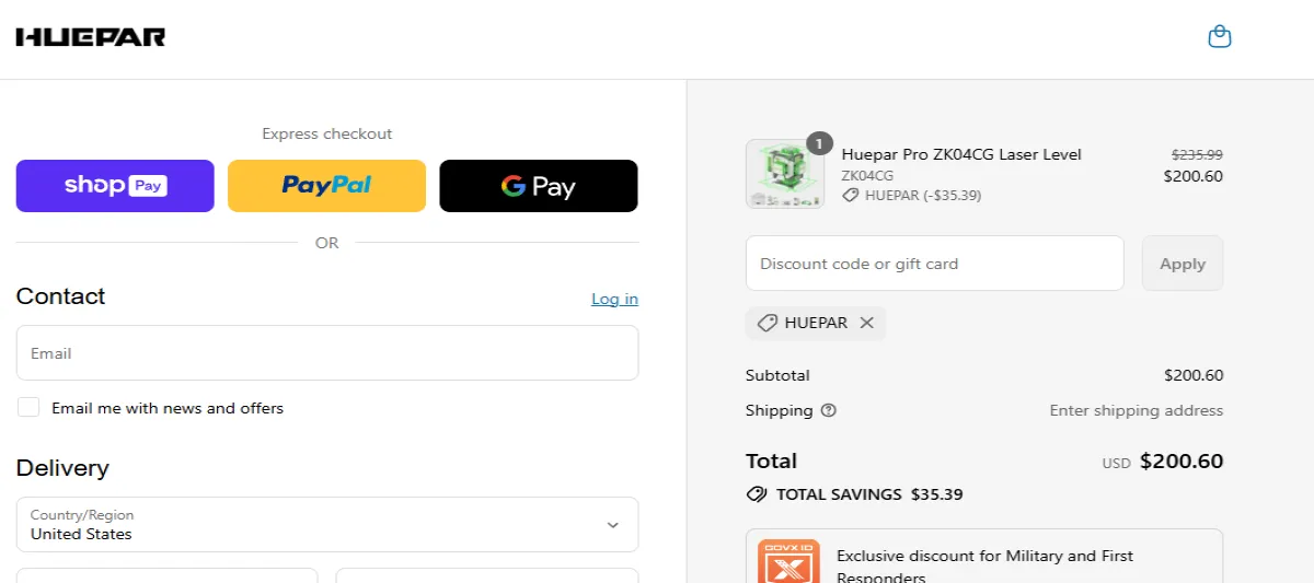 Proof screenshot for HUEPAR